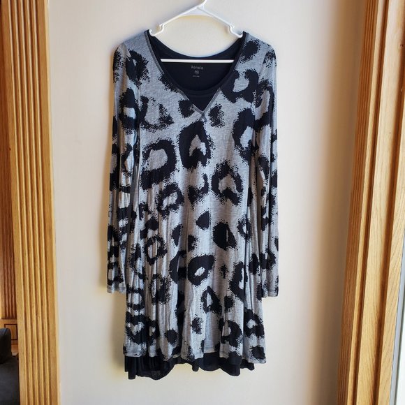 Kensie Gray/Black V-Neck Mini-Dress Size Medium - Picture 5 of 16